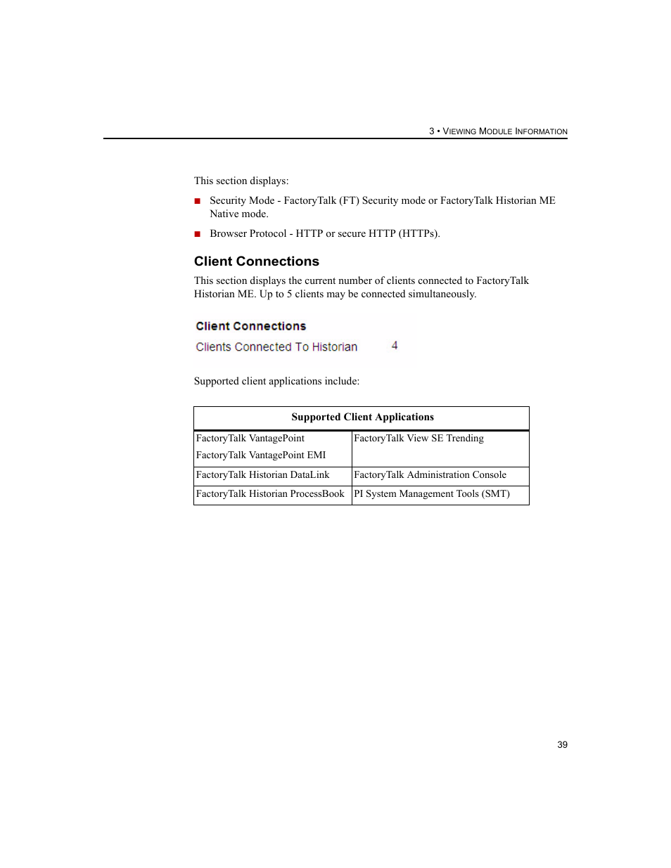 Client connections | Rockwell Automation 1756-HIST2G FactoryTalk Historian ME 2.2  User Manual | Page 49 / 330