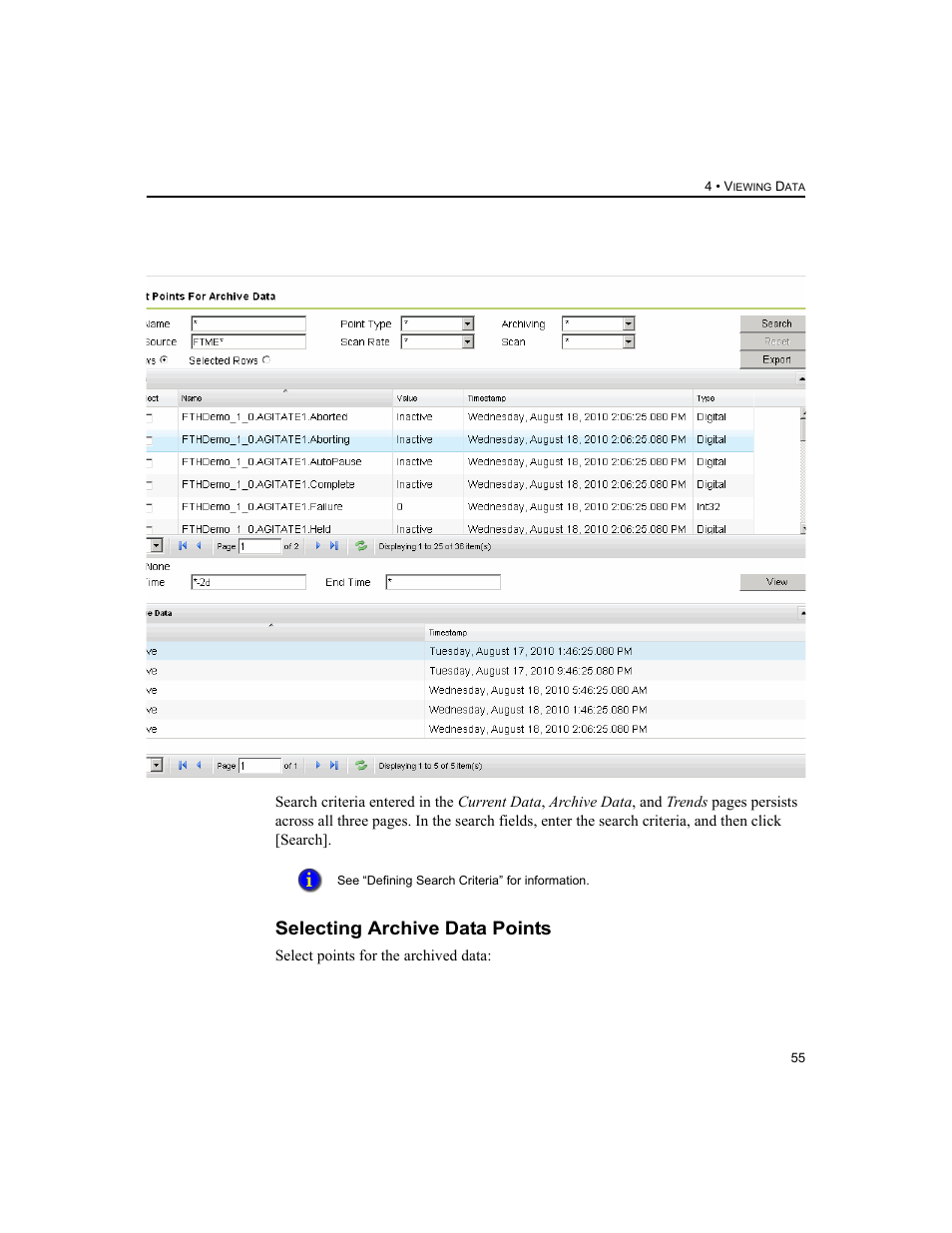 Selecting archive data points | Rockwell Automation 1756-HIST2G FactoryTalk Historian ME 2.2  User Manual | Page 65 / 330