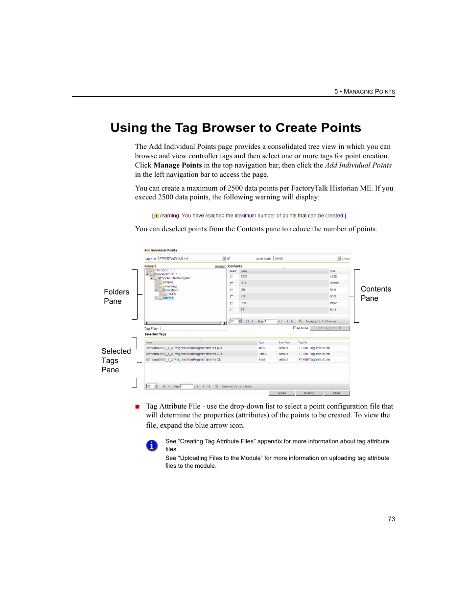 Using the tag browser to create points | Rockwell Automation 1756-HIST2G FactoryTalk Historian ME 2.2  User Manual | Page 83 / 330