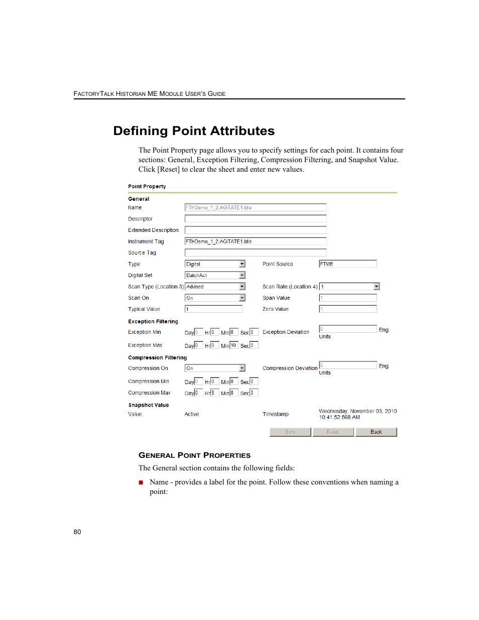 Defining point attributes | Rockwell Automation 1756-HIST2G FactoryTalk Historian ME 2.2  User Manual | Page 90 / 330