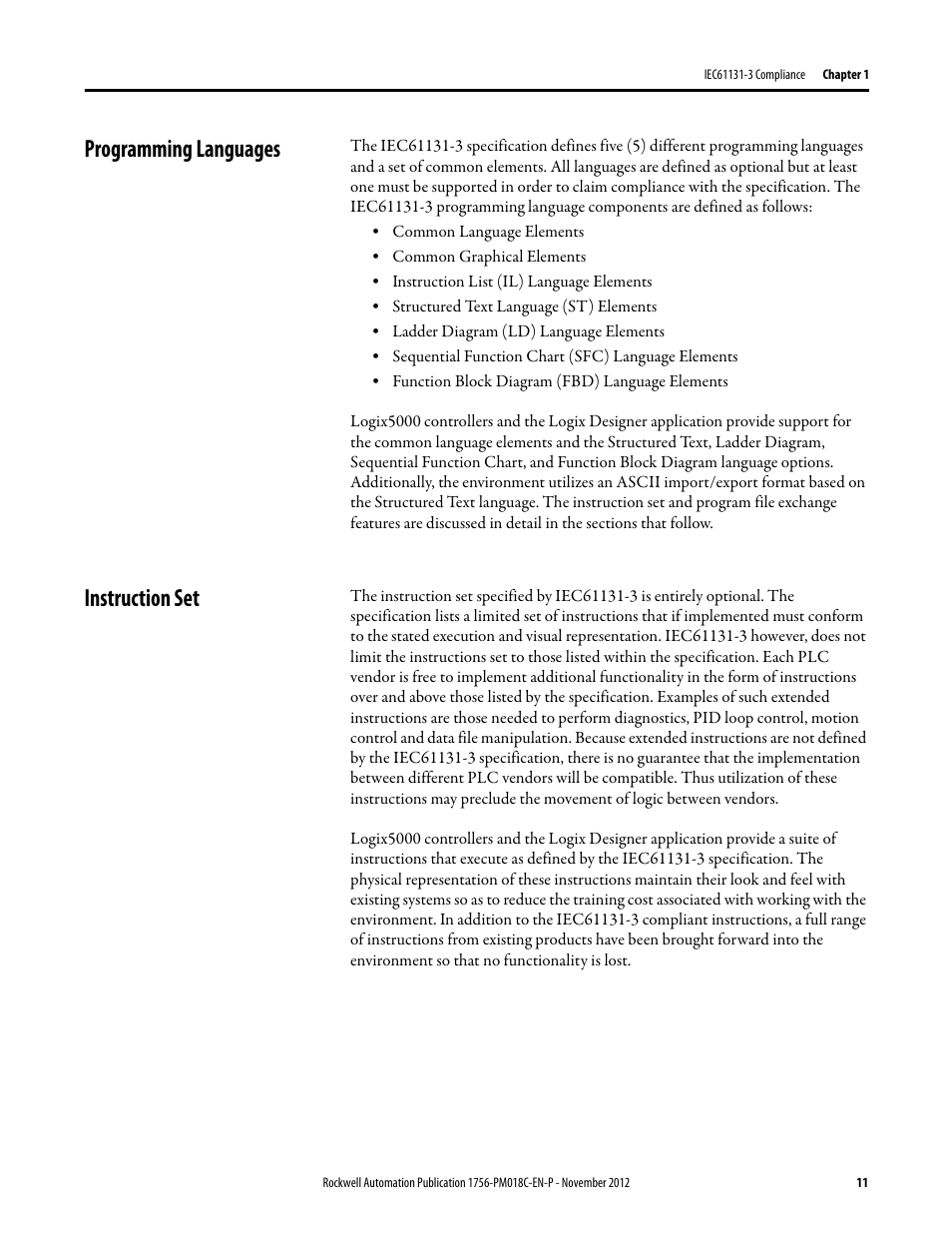 Programming languages, Instruction set, Programming languages instruction set | Rockwell Automation Logix5000 Controllers IEC 61131-3 Compliance Programming Manual User Manual | Page 11 / 22