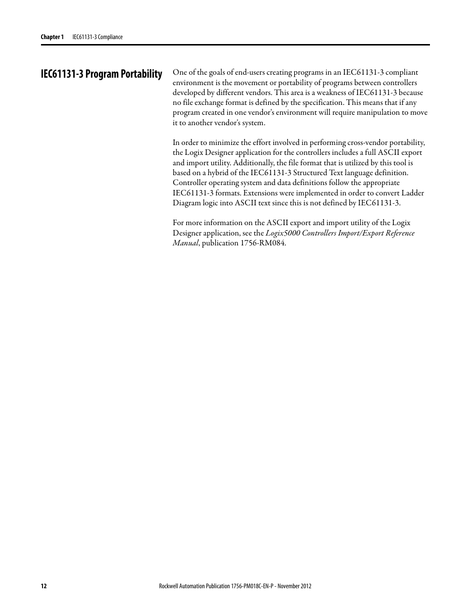 Iec61131-3 program portability | Rockwell Automation Logix5000 Controllers IEC 61131-3 Compliance Programming Manual User Manual | Page 12 / 22