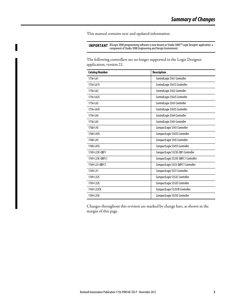 Summary of changes | Rockwell Automation Logix5000 Controllers IEC 61131-3 Compliance Programming Manual User Manual | Page 3 / 22