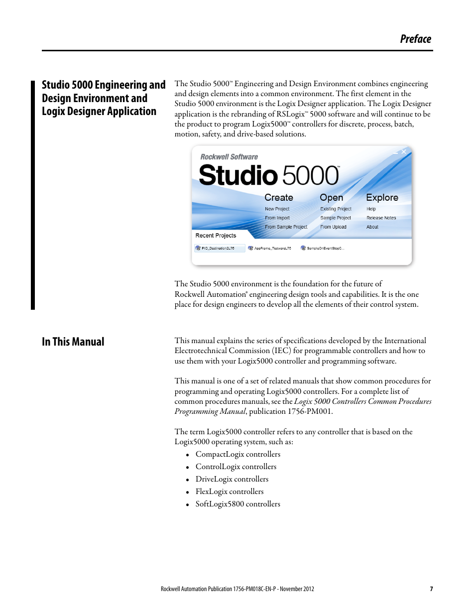 Preface, In this manual | Rockwell Automation Logix5000 Controllers IEC 61131-3 Compliance Programming Manual User Manual | Page 7 / 22