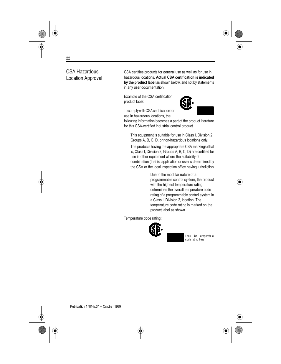 Csa hazardous location approval, 6$ +d]dugrxv /rfdwlrq $ssurydo | Rockwell Automation 1784-PCIDS DEVICENET PCI COMM User Manual | Page 22 / 28