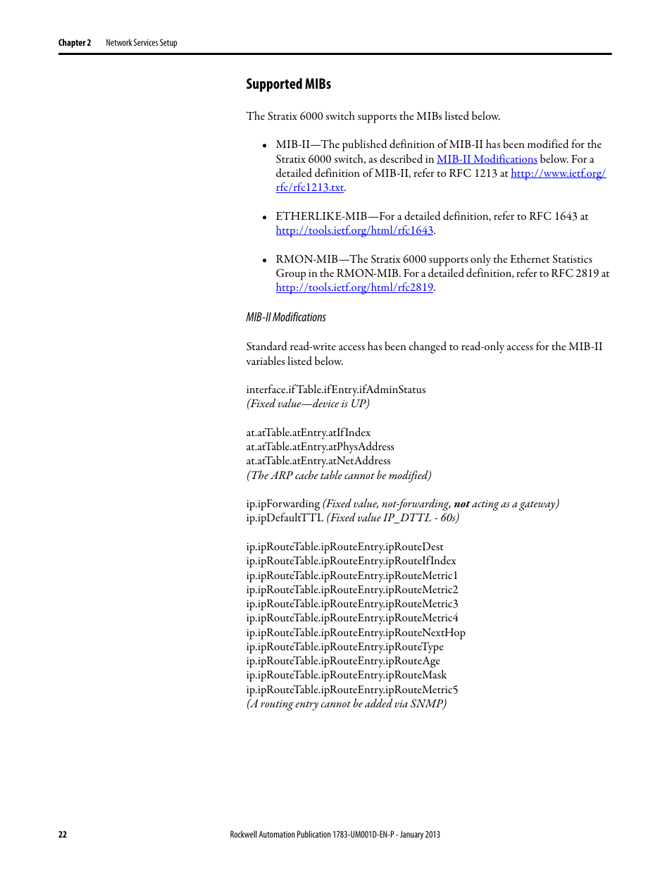 Supported mibs | Rockwell Automation 1783-EMS08T Stratix 6000 Ethernet Managed Switch User Manual User Manual | Page 22 / 94