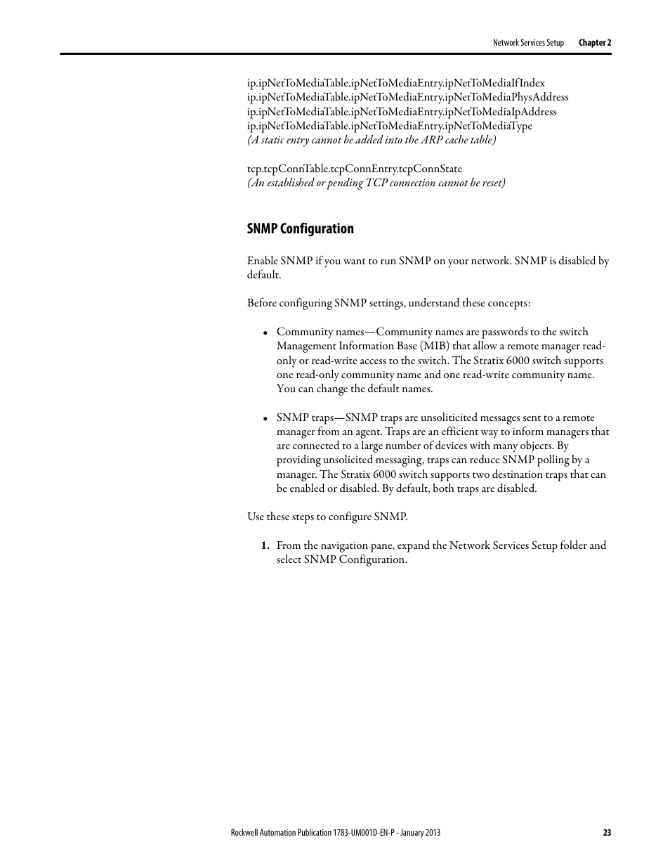 Snmp configuration | Rockwell Automation 1783-EMS08T Stratix 6000 Ethernet Managed Switch User Manual User Manual | Page 23 / 94