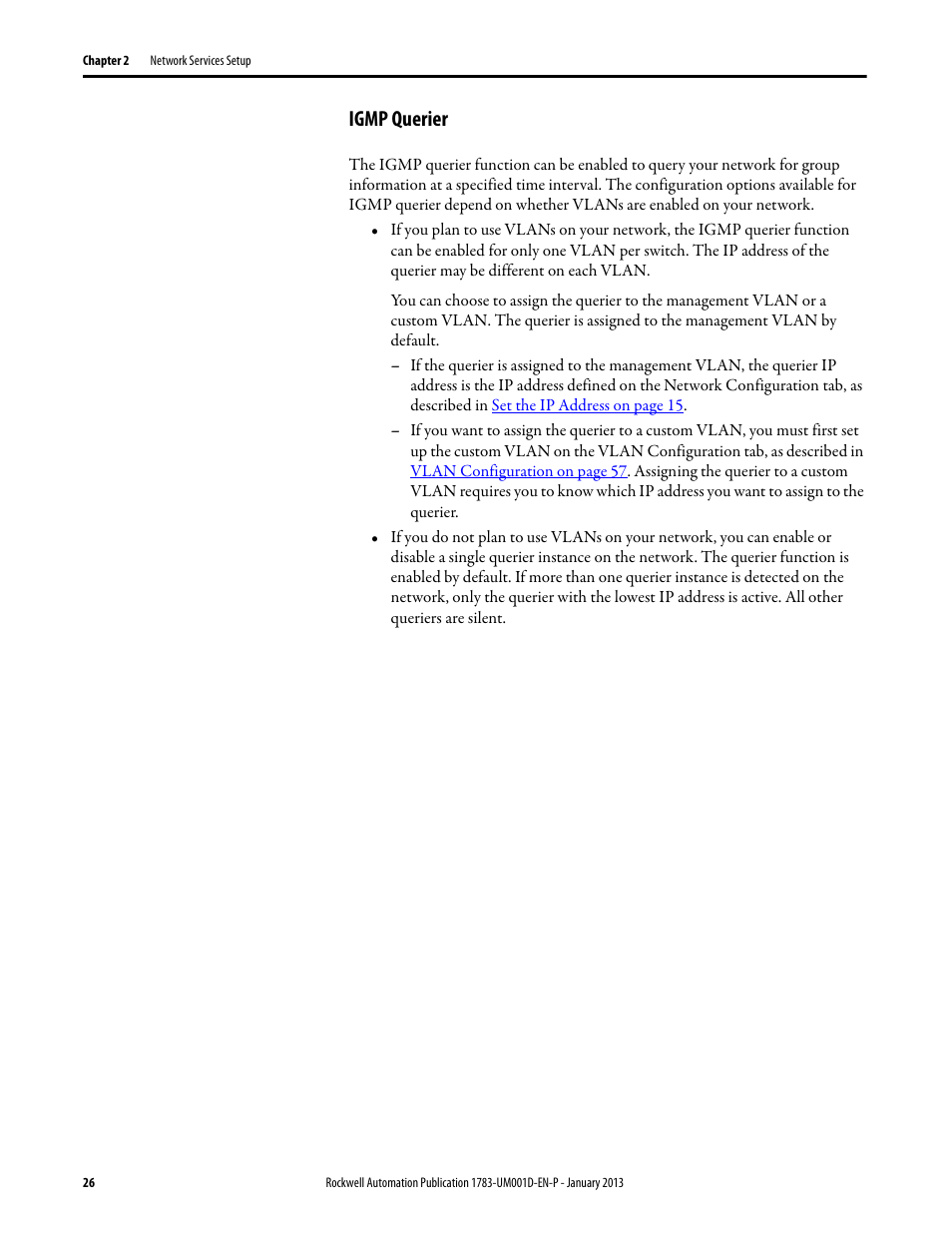 Igmp querier | Rockwell Automation 1783-EMS08T Stratix 6000 Ethernet Managed Switch User Manual User Manual | Page 26 / 94