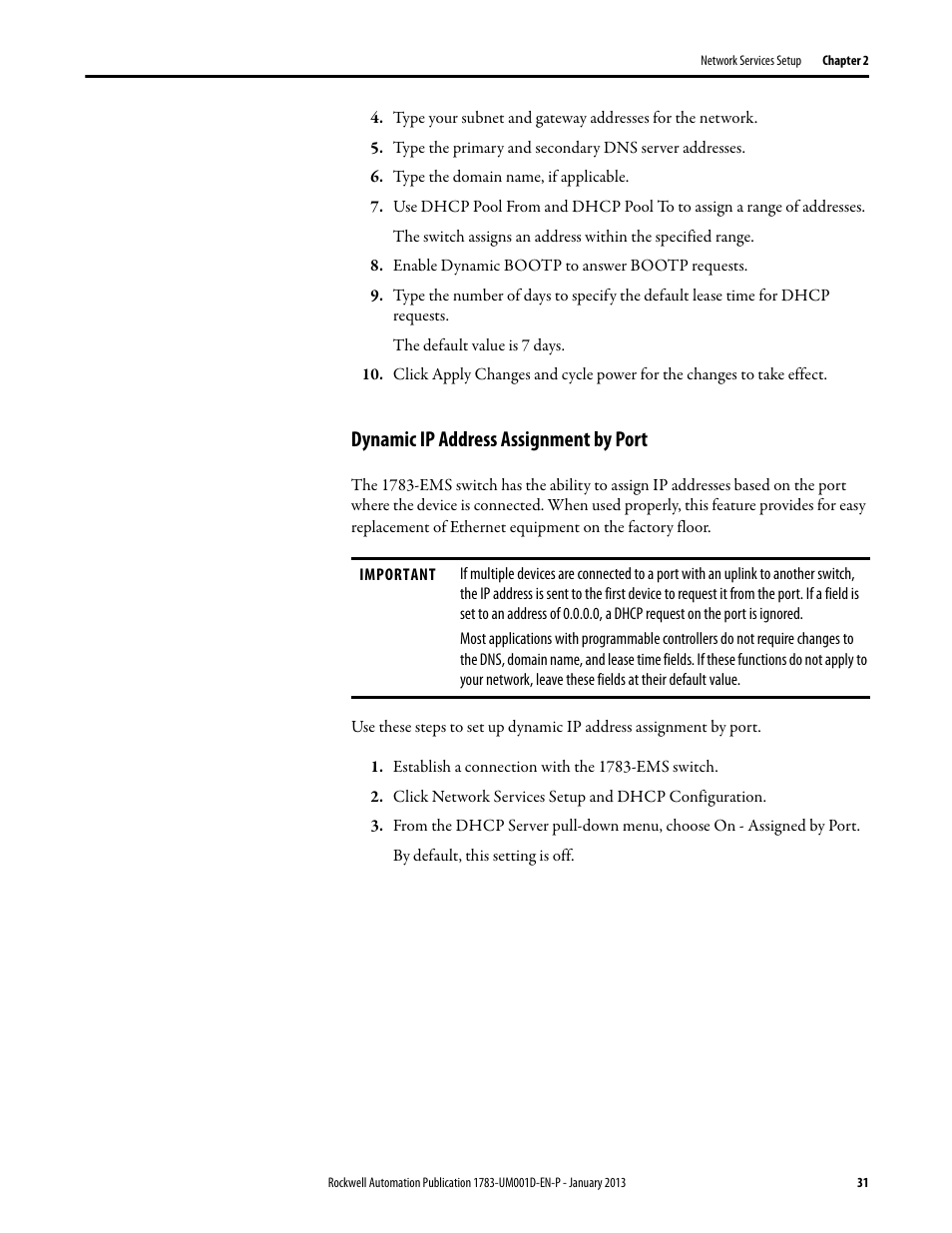 Dynamic ip address assignment by port | Rockwell Automation 1783-EMS08T Stratix 6000 Ethernet Managed Switch User Manual User Manual | Page 31 / 94
