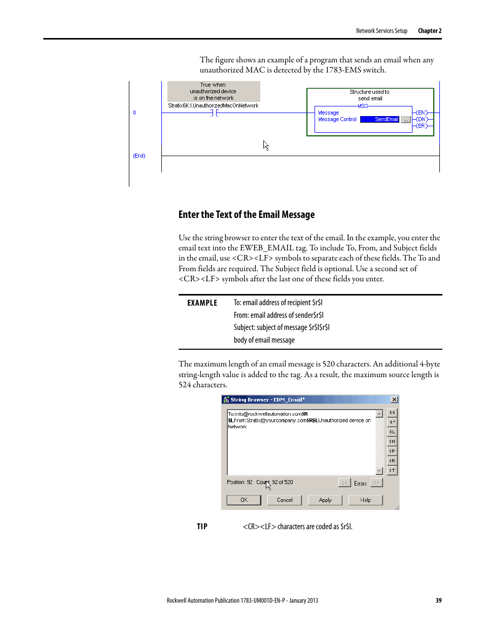 Enter the text of the email message | Rockwell Automation 1783-EMS08T Stratix 6000 Ethernet Managed Switch User Manual User Manual | Page 39 / 94