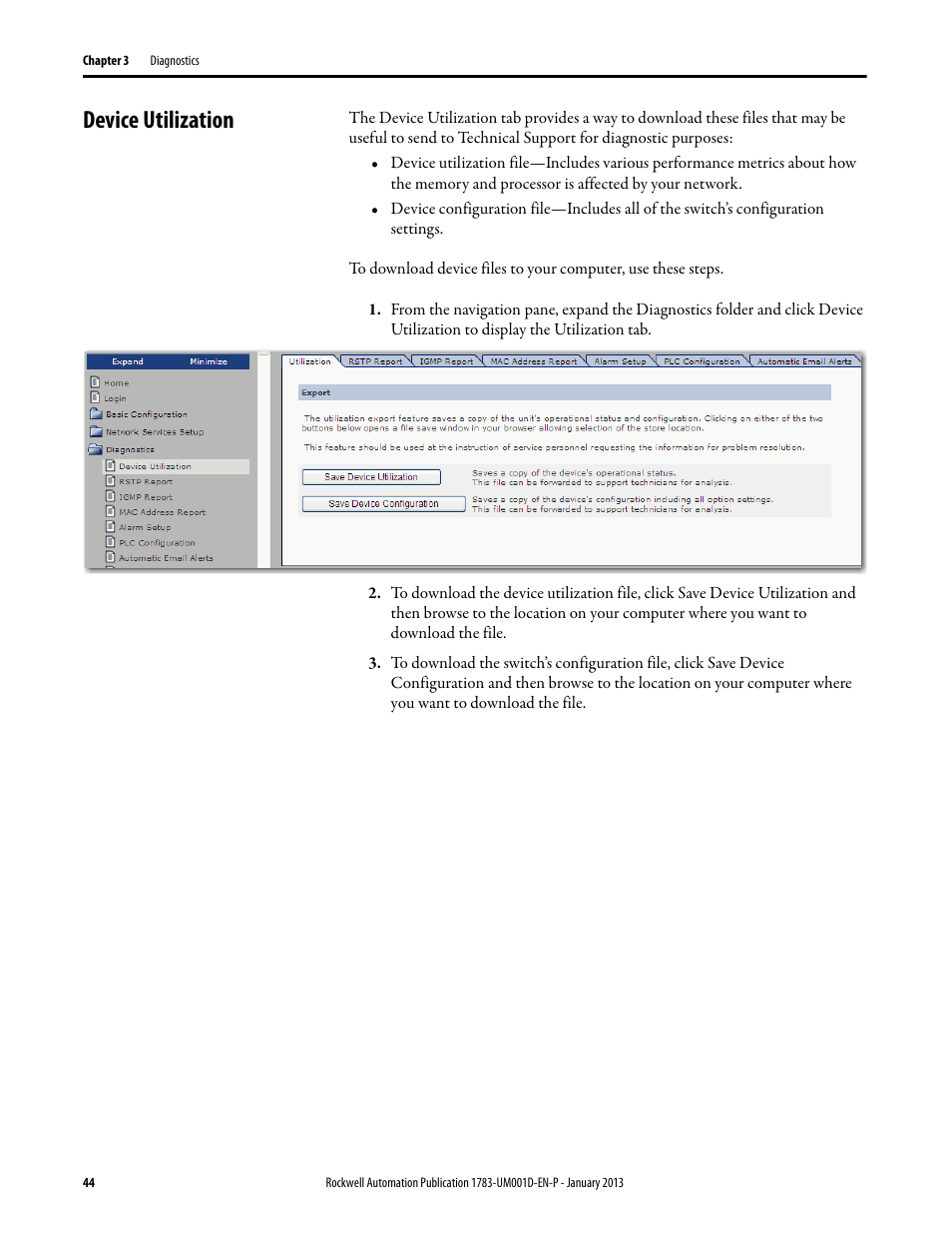 Device utilization | Rockwell Automation 1783-EMS08T Stratix 6000 Ethernet Managed Switch User Manual User Manual | Page 44 / 94