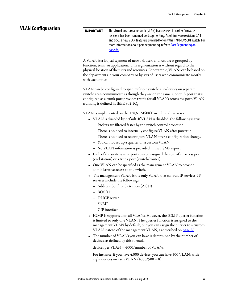 Vlan configuration | Rockwell Automation 1783-EMS08T Stratix 6000 Ethernet Managed Switch User Manual User Manual | Page 57 / 94