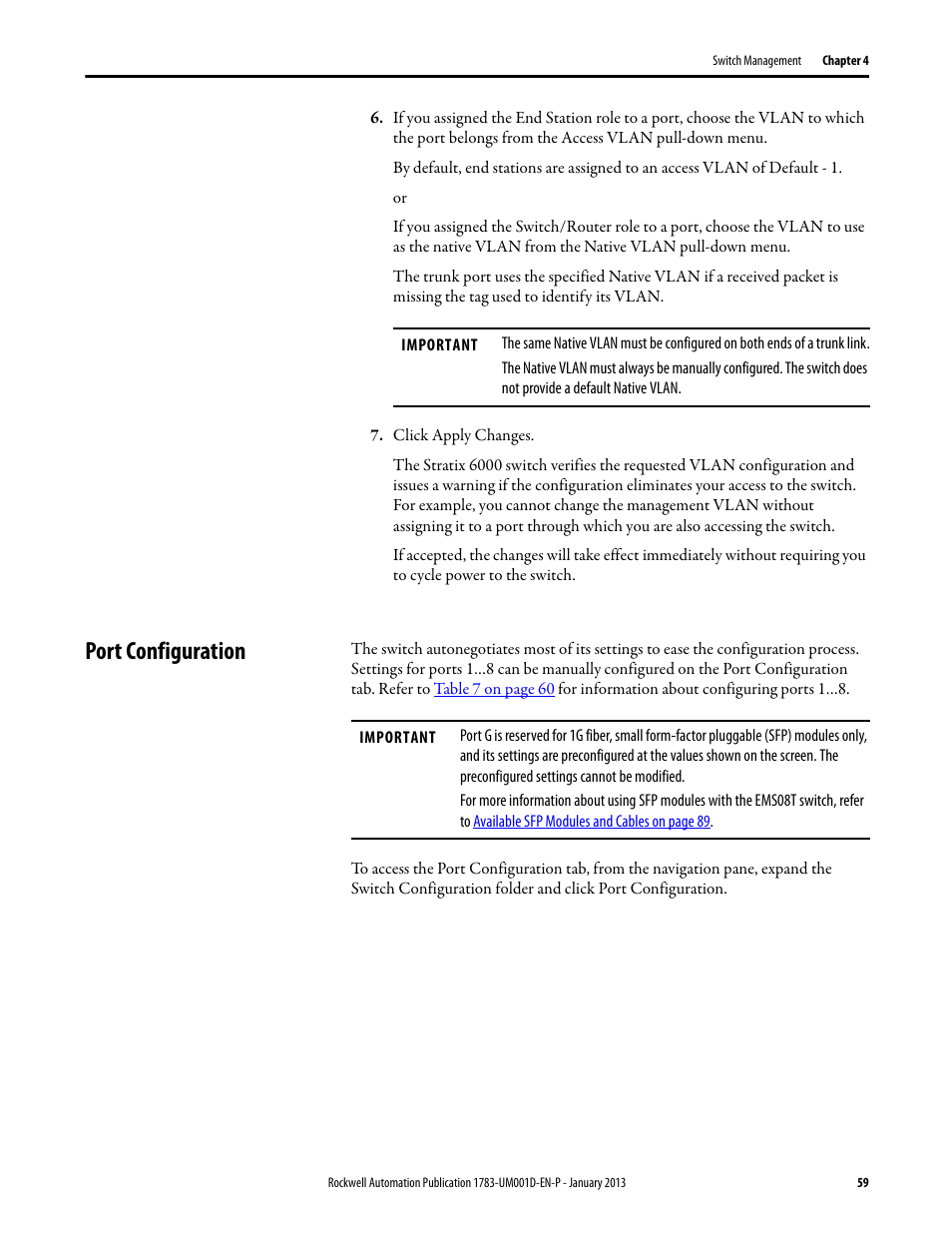 Port configuration | Rockwell Automation 1783-EMS08T Stratix 6000 Ethernet Managed Switch User Manual User Manual | Page 59 / 94