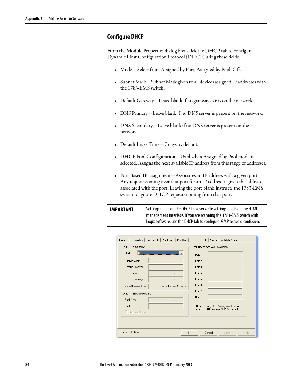 Configure dhcp | Rockwell Automation 1783-EMS08T Stratix 6000 Ethernet Managed Switch User Manual User Manual | Page 84 / 94