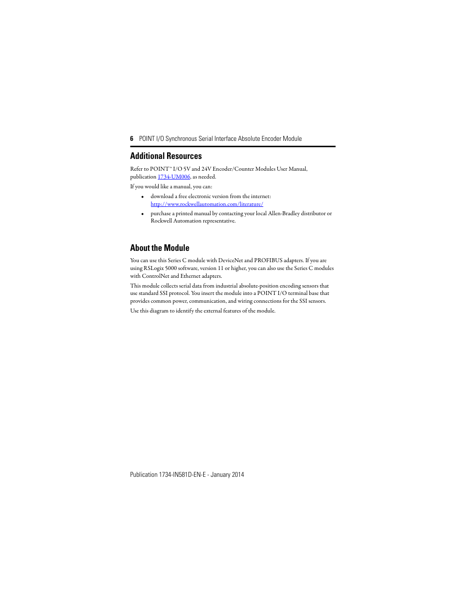 Additional resources, About the module | Rockwell Automation 1734-SSI POINT I/O Synchronous Serial Interface Encoder Module Installation Instructions User Manual | Page 6 / 20