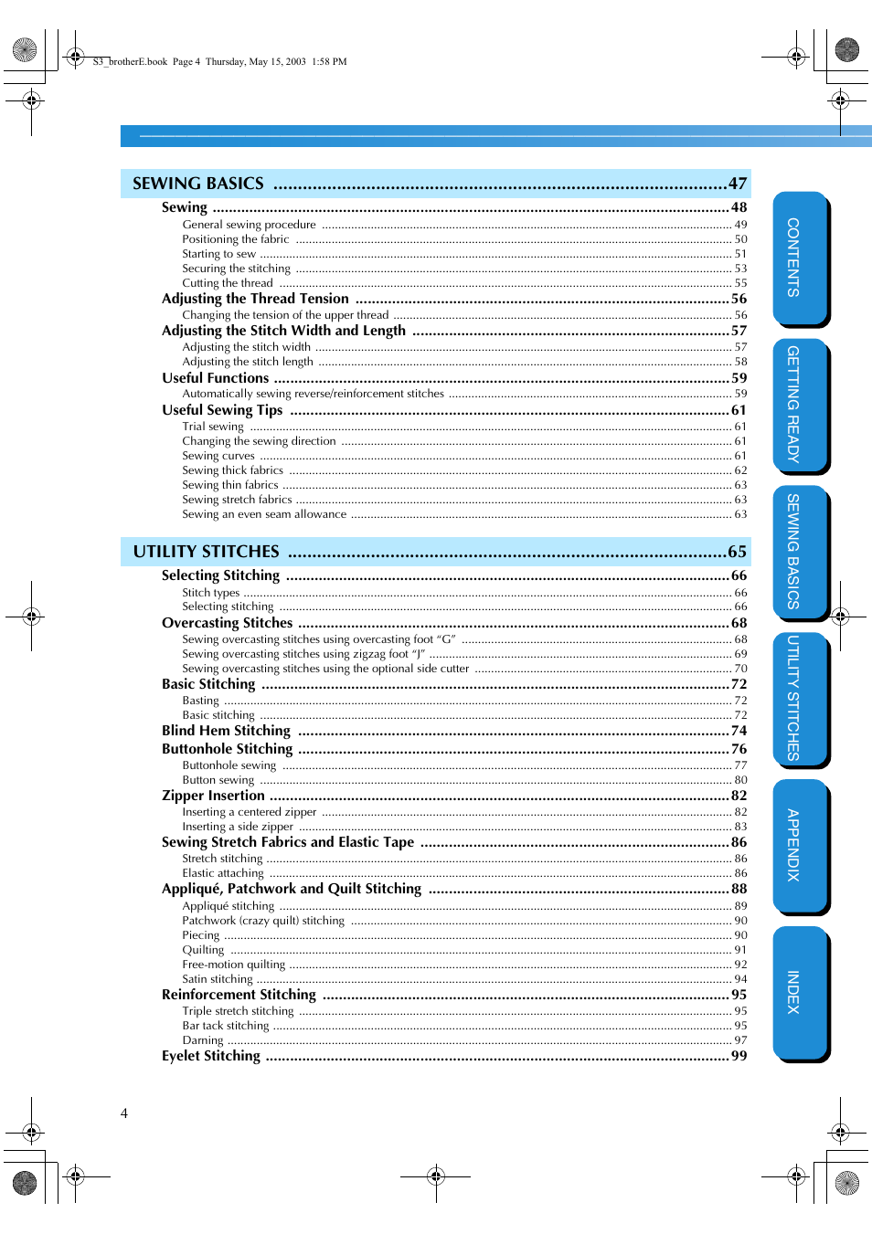 Sewing basics, Utility stitches | Brother CS-8150 User Manual | Page 10 / 141
