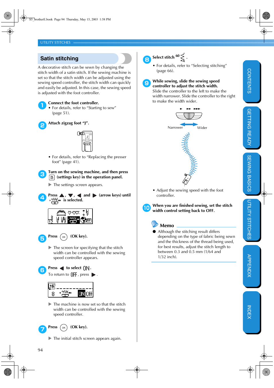 Satin stitching | Brother CS-8150 User Manual | Page 100 / 141