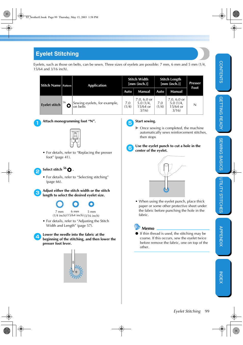 Eyelet stitching | Brother CS-8150 User Manual | Page 105 / 141