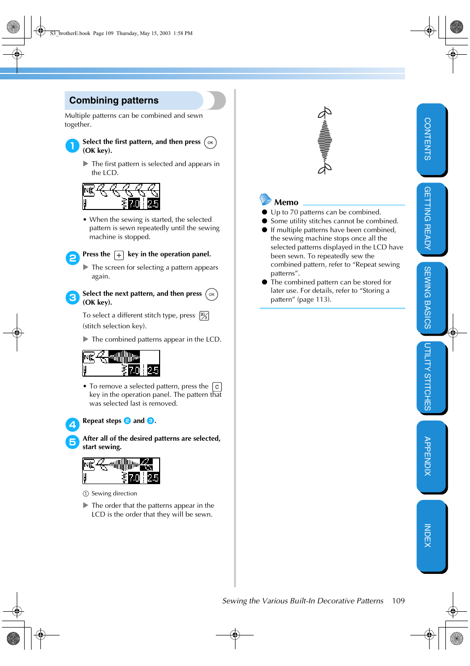 Combining patterns | Brother CS-8150 User Manual | Page 115 / 141