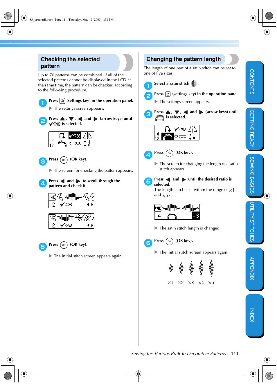 Checking the selected pattern, Changing the pattern length | Brother CS-8150 User Manual | Page 117 / 141