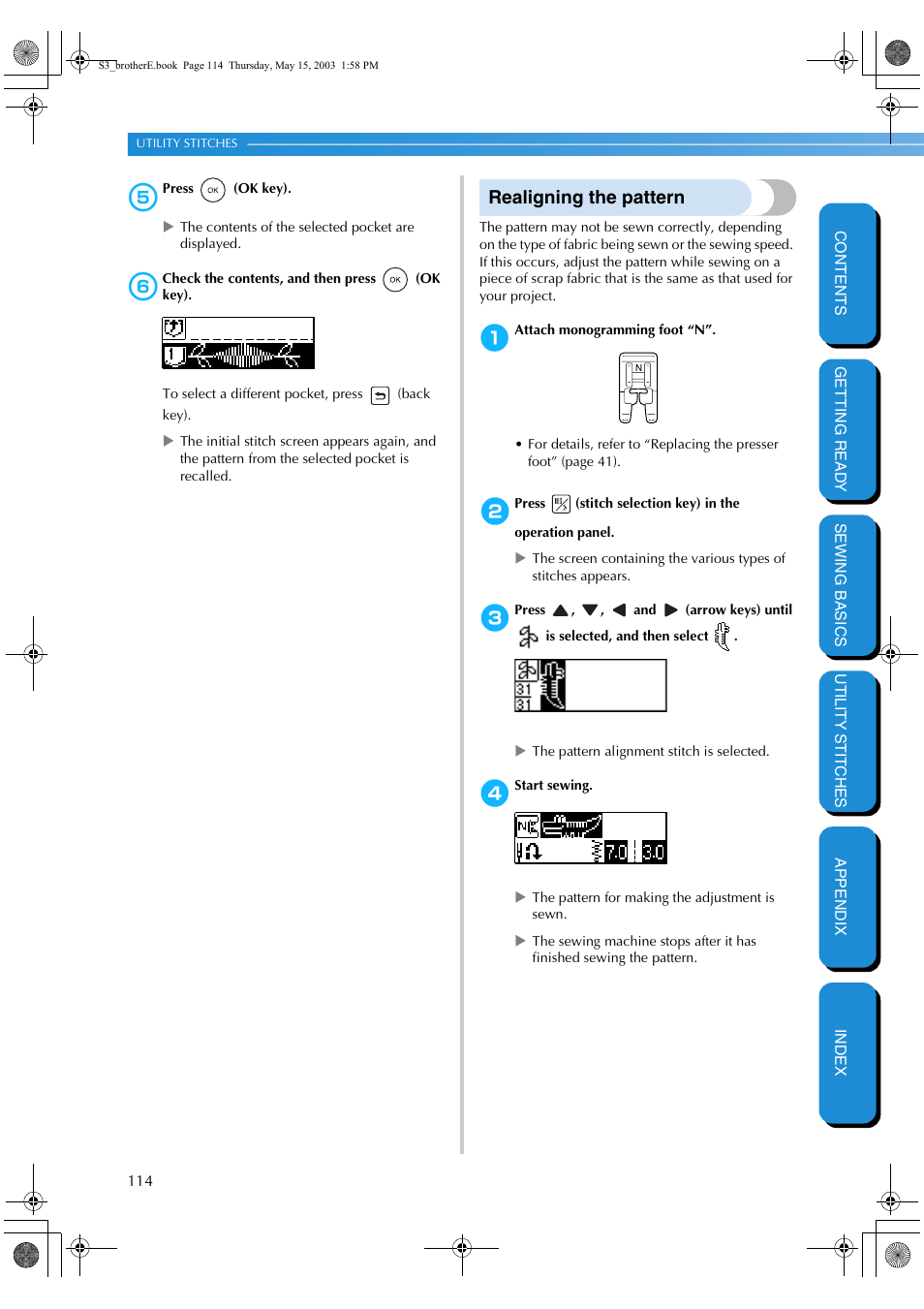 Realigning the pattern | Brother CS-8150 User Manual | Page 120 / 141