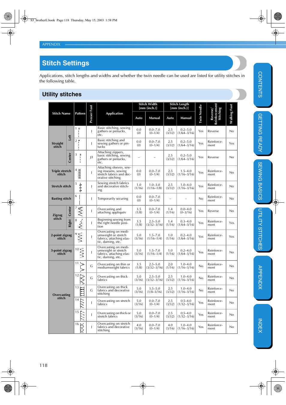 Stitch settings, Utility stitches, R to “stitch settings | To “stitch settings | Brother CS-8150 User Manual | Page 124 / 141