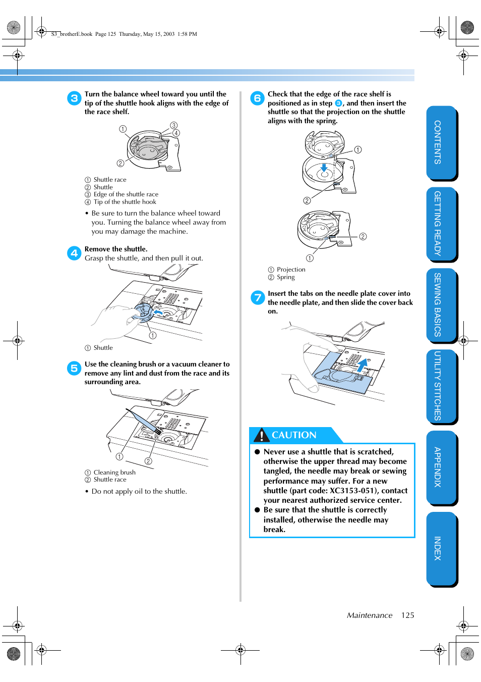 Caution | Brother CS-8150 User Manual | Page 131 / 141