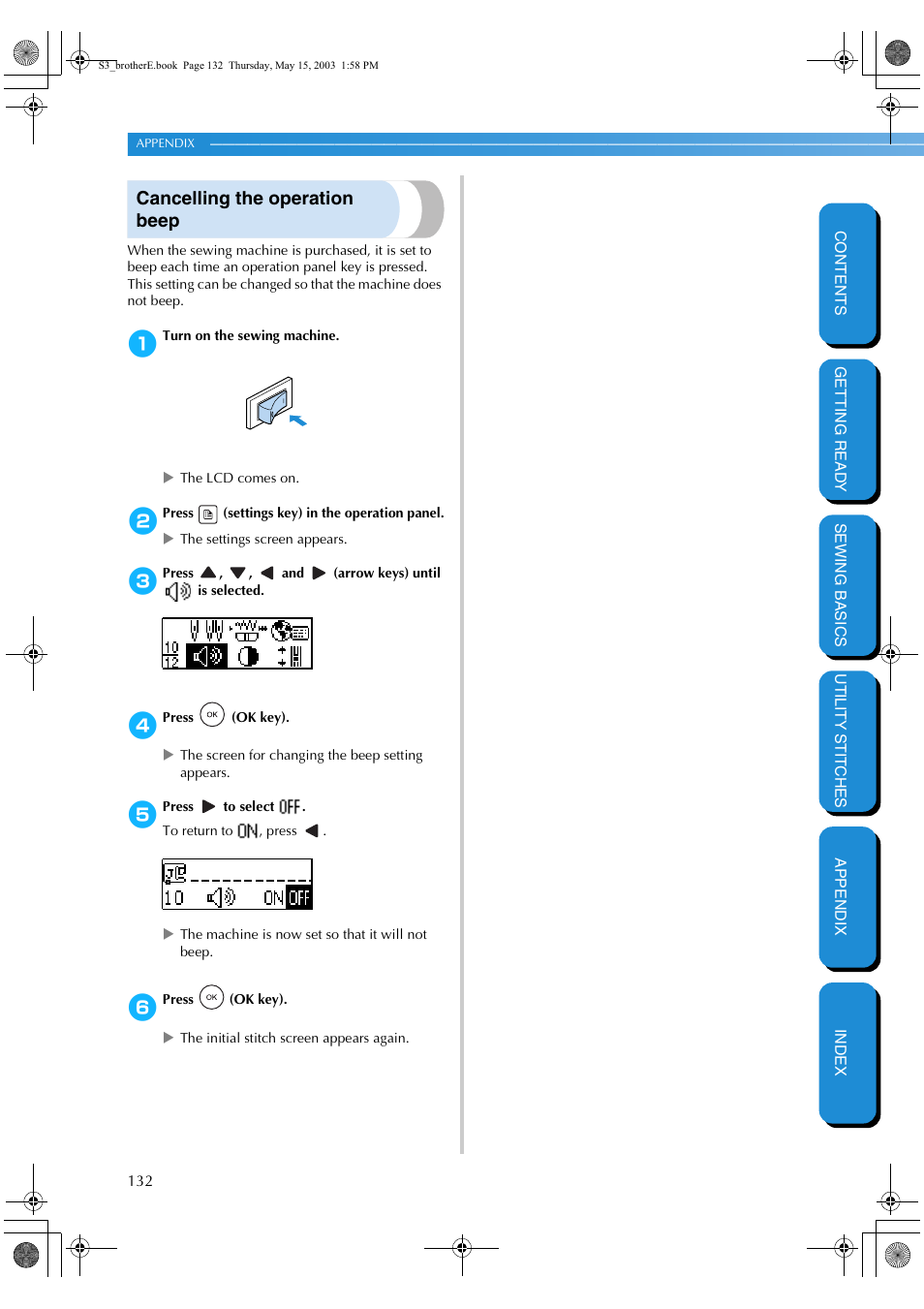 Cancelling the operation beep | Brother CS-8150 User Manual | Page 138 / 141