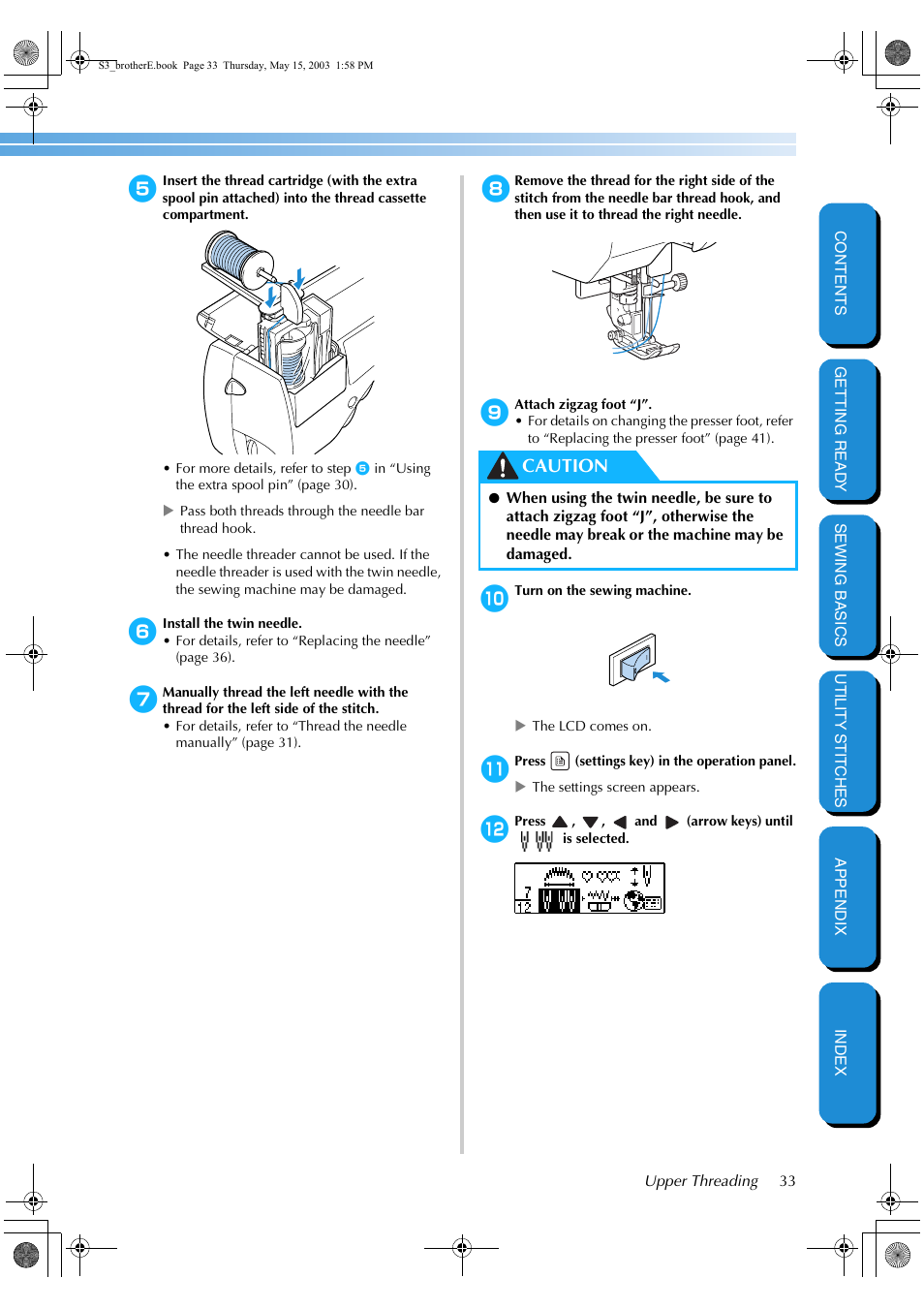 Caution | Brother CS-8150 User Manual | Page 39 / 141