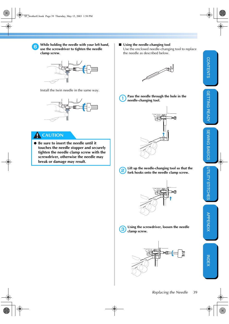 Caution | Brother CS-8150 User Manual | Page 45 / 141