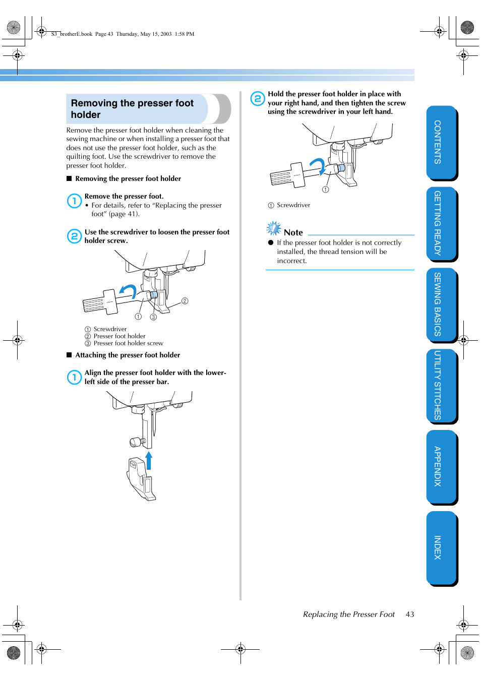 Removing the presser foot holder | Brother CS-8150 User Manual | Page 49 / 141