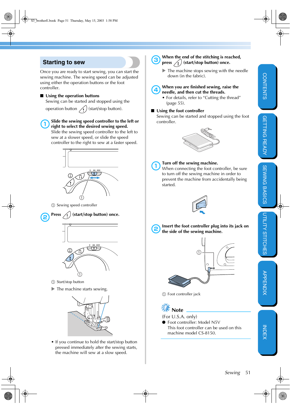 Starting to sew | Brother CS-8150 User Manual | Page 57 / 141