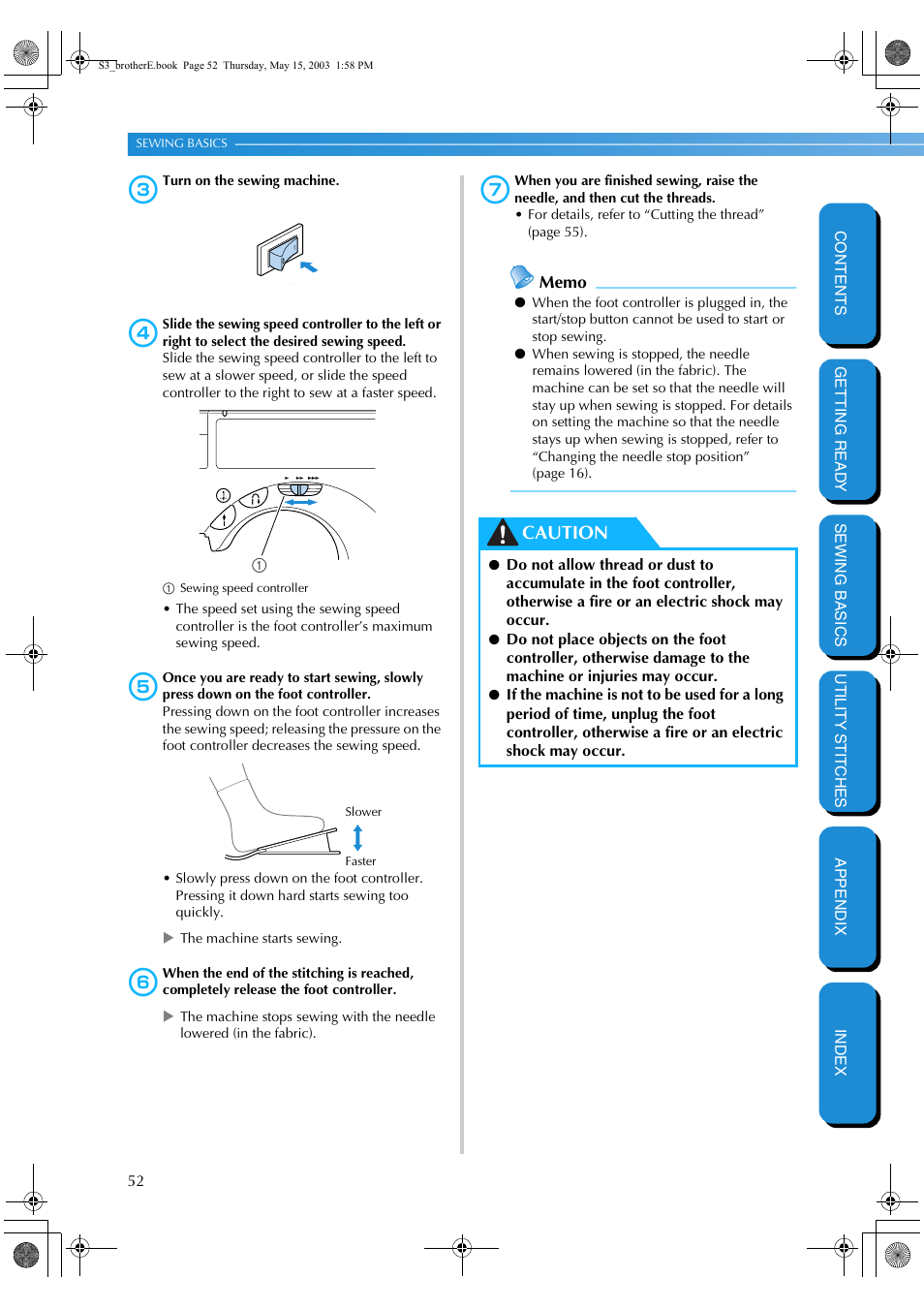 Caution | Brother CS-8150 User Manual | Page 58 / 141