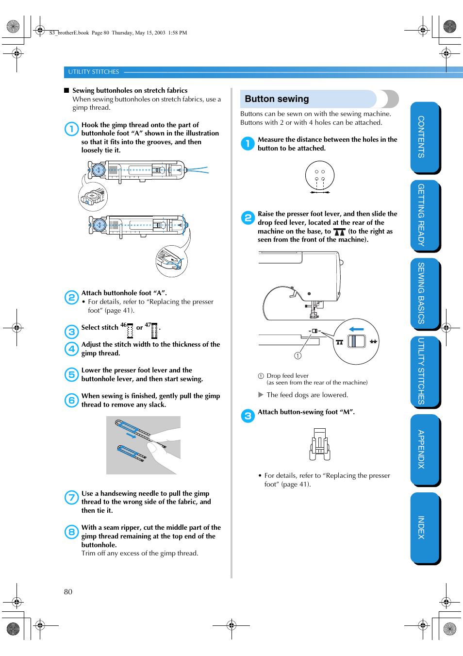 Button sewing | Brother CS-8150 User Manual | Page 86 / 141