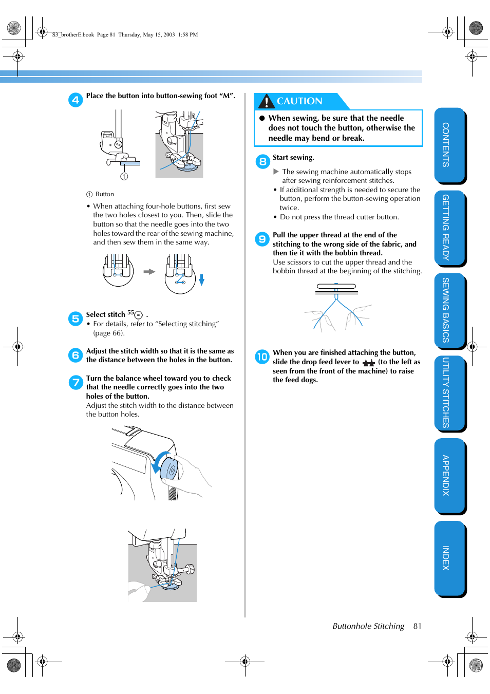 Caution | Brother CS-8150 User Manual | Page 87 / 141