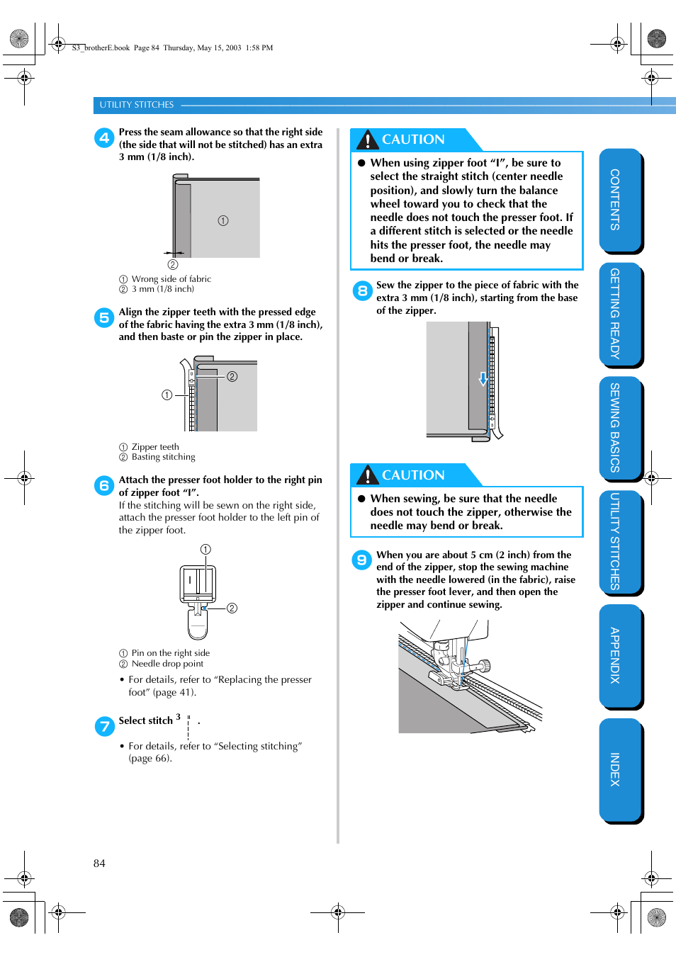 Caution | Brother CS-8150 User Manual | Page 90 / 141