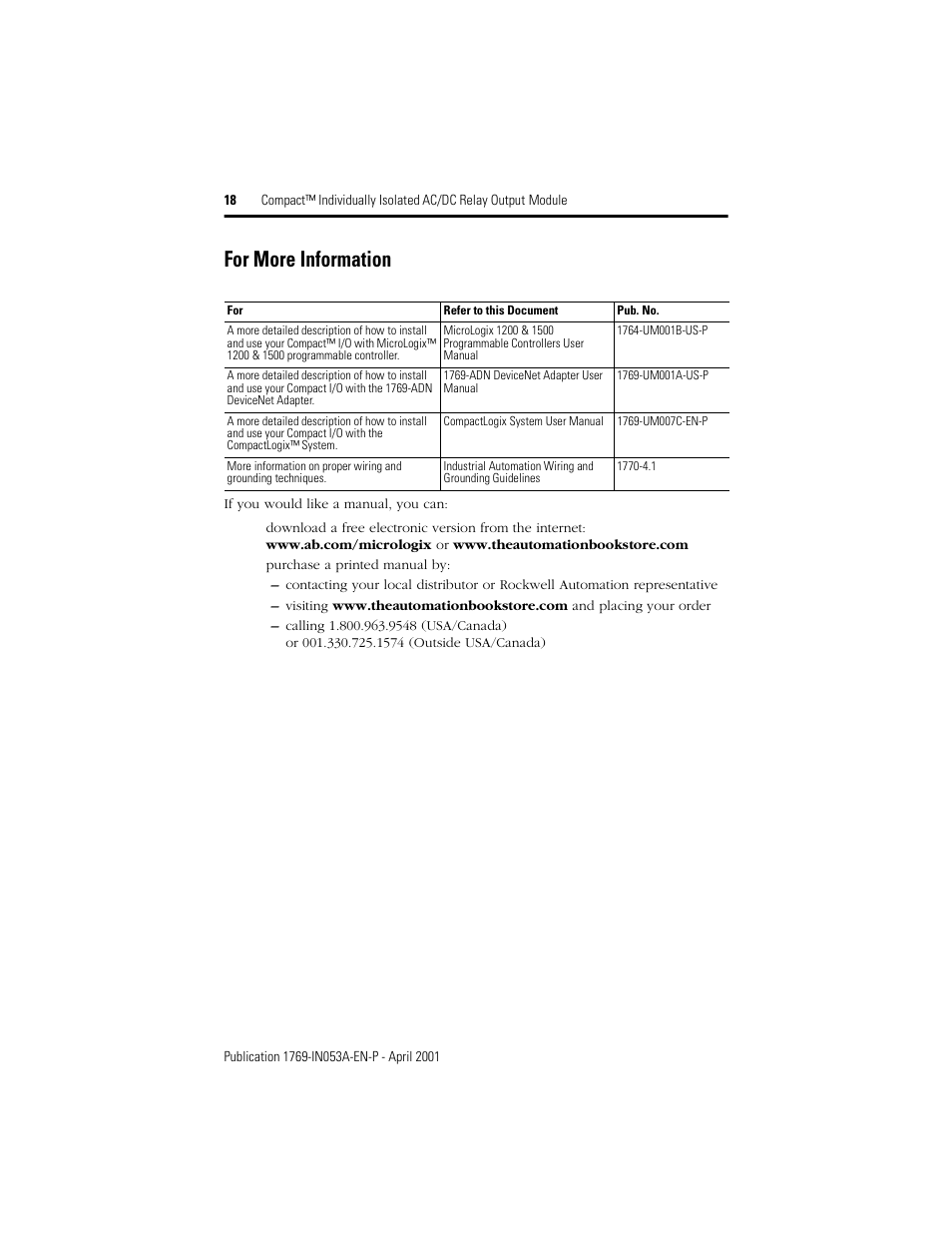 For more information | Rockwell Automation 1769-OW8I Compact Individually Isolated AC/DC Relay Output Module User Manual | Page 18 / 20