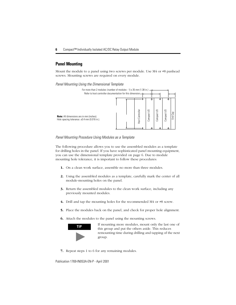 Panel mounting | Rockwell Automation 1769-OW8I Compact Individually Isolated AC/DC Relay Output Module User Manual | Page 6 / 20