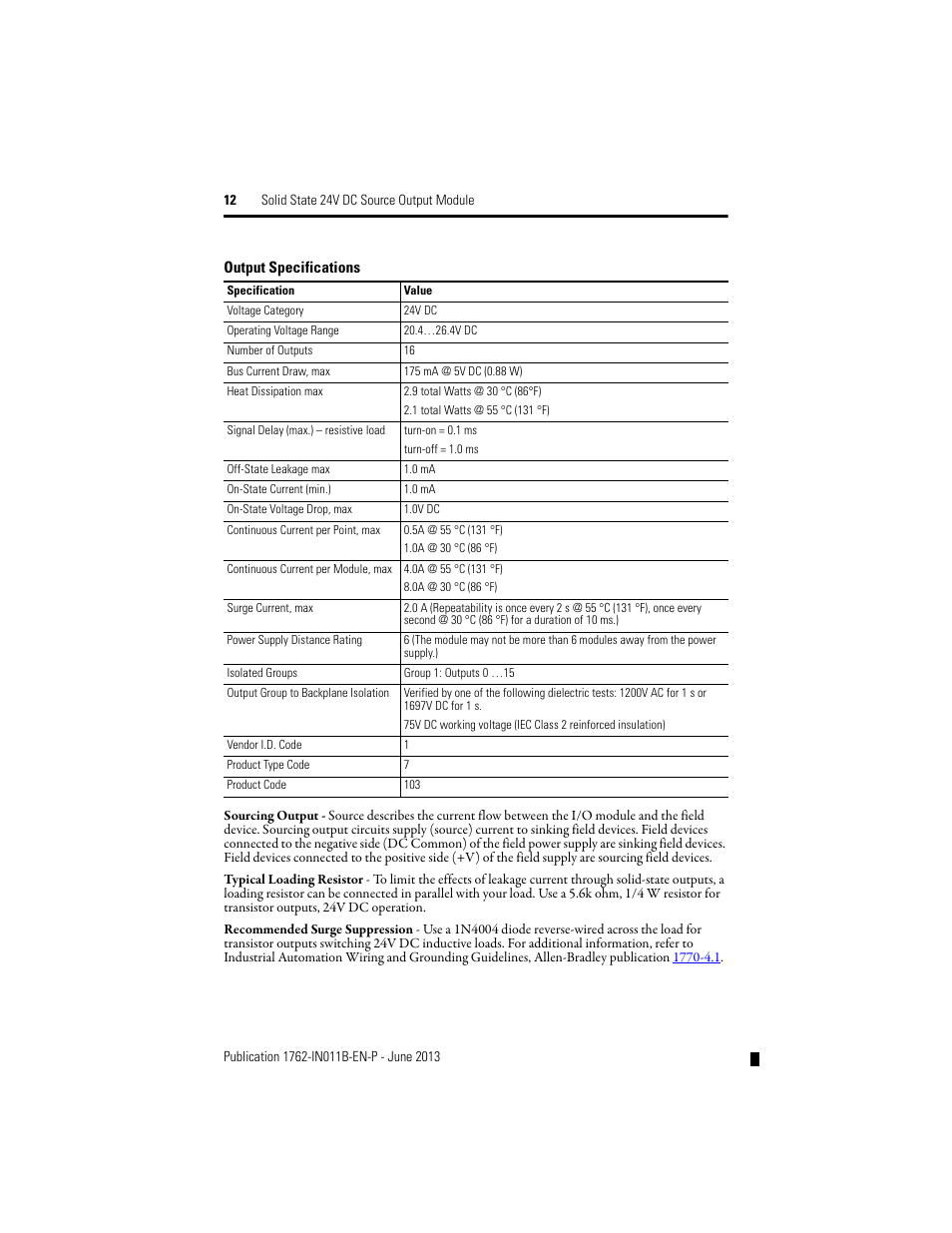 Rockwell Automation 1762-OB16 Solid State 24V dc Source Output Module User Manual | Page 12 / 16