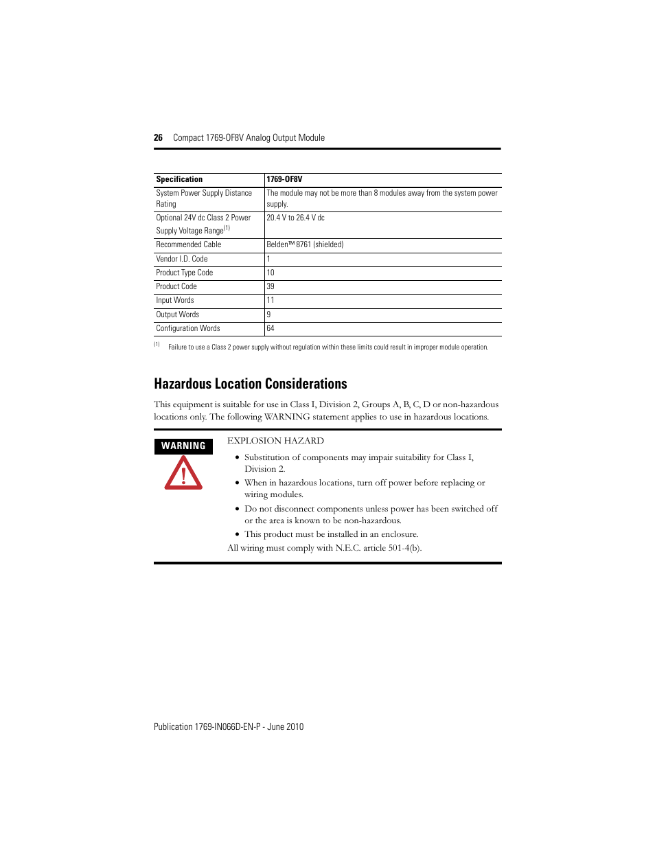 Hazardous location considerations | Rockwell Automation 1769-OF8V Compact Analog Output Module User Manual | Page 26 / 32