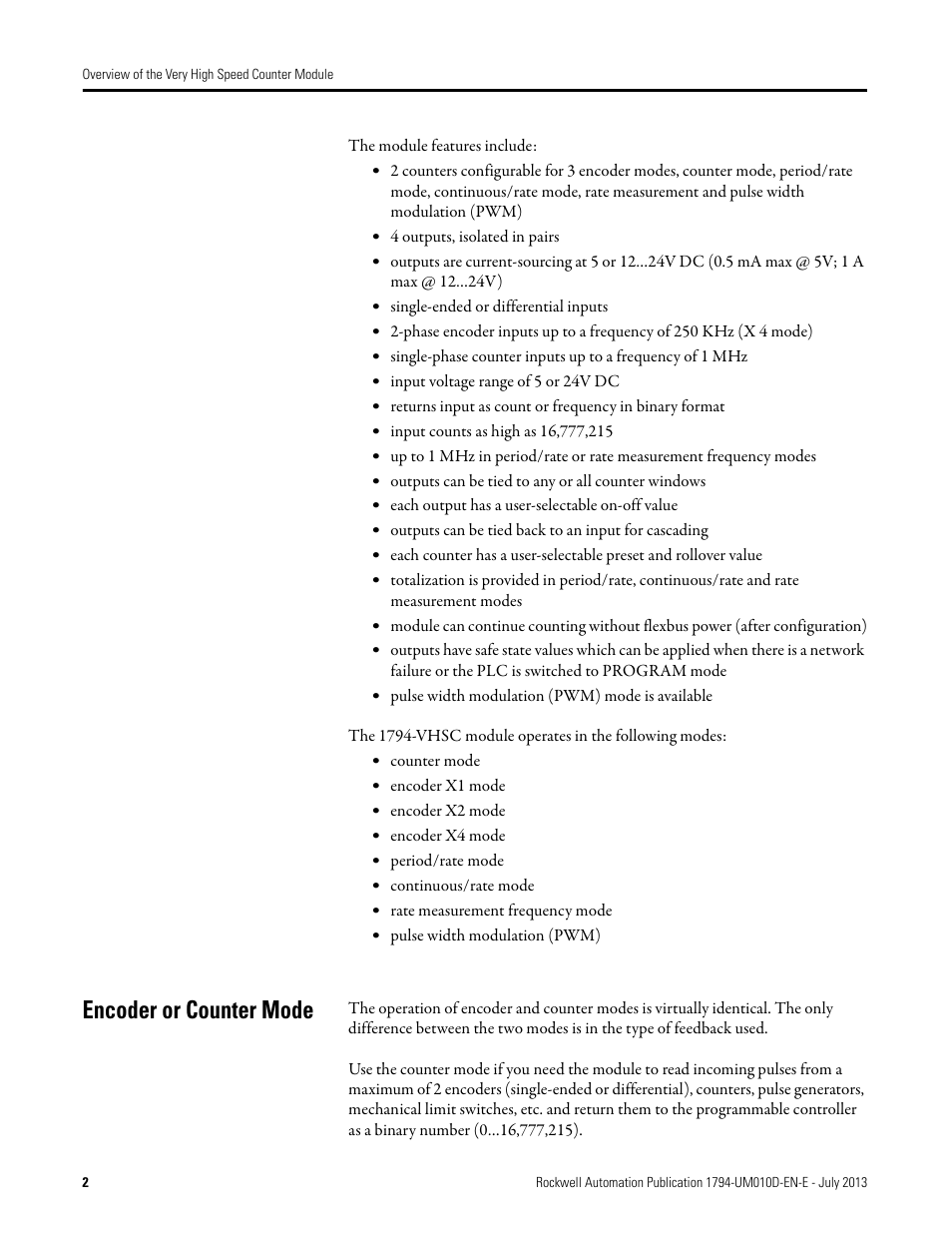 Encoder or counter mode, Back cover | Rockwell Automation 1794-VHSC 1794 FLEX I/O Very High Speed Counter Module User Manual User Manual | Page 10 / 68