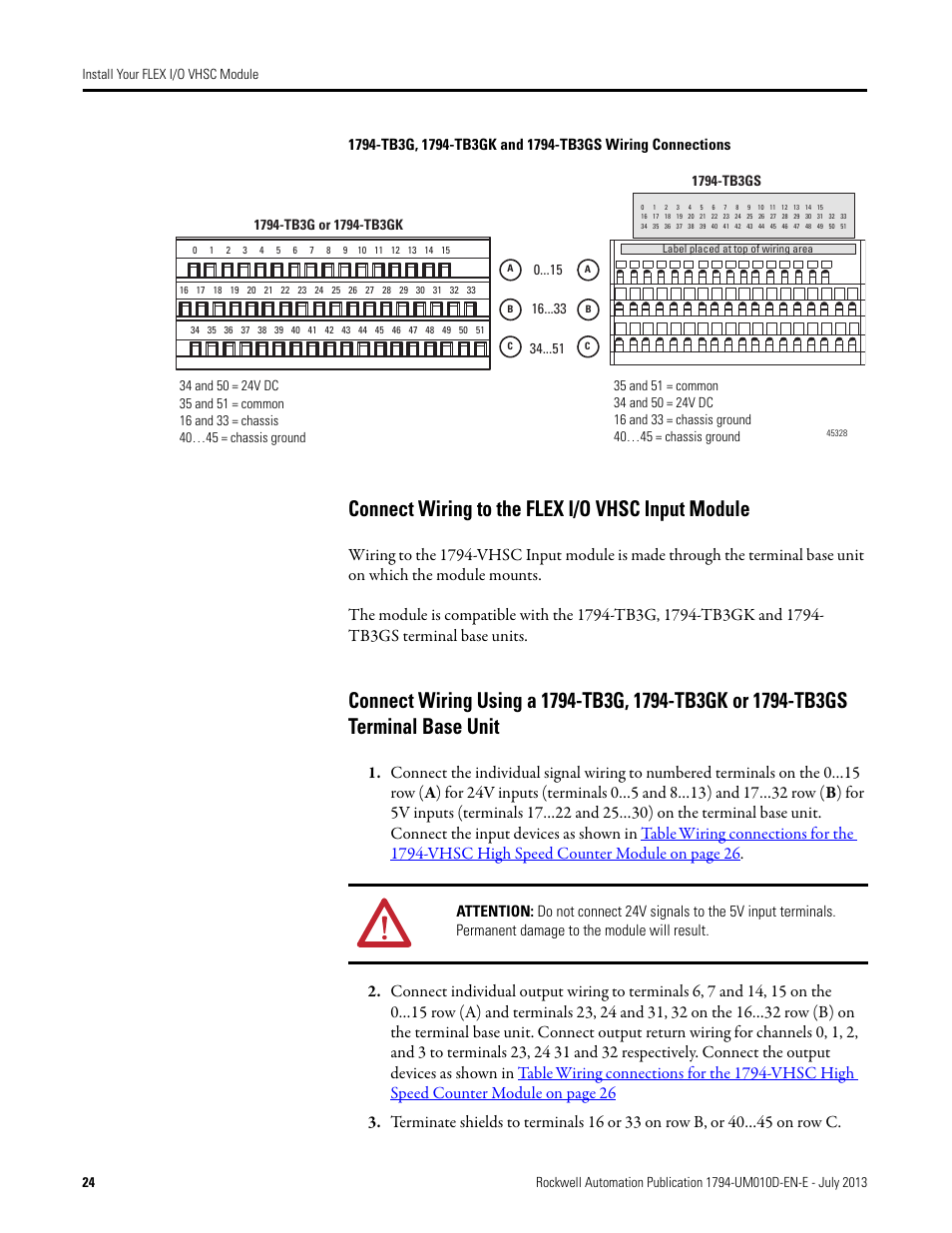 Connect wiring to the flex i/o vhsc input module | Rockwell Automation 1794-VHSC 1794 FLEX I/O Very High Speed Counter Module User Manual User Manual | Page 32 / 68