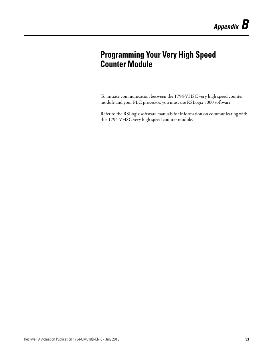 Programming your very high speed counter module | Rockwell Automation 1794-VHSC 1794 FLEX I/O Very High Speed Counter Module User Manual User Manual | Page 63 / 68