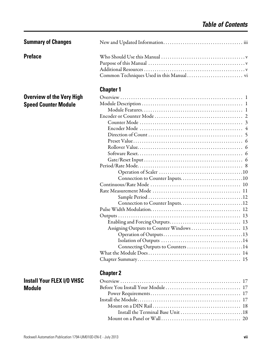 Rockwell Automation 1794-VHSC 1794 FLEX I/O Very High Speed Counter Module User Manual User Manual | Page 7 / 68