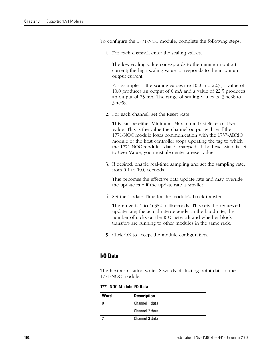 I/o data | Rockwell Automation 1757-ABRIO Process Remote I/O (RIO) Communication Interface Module User Manual | Page 104 / 160
