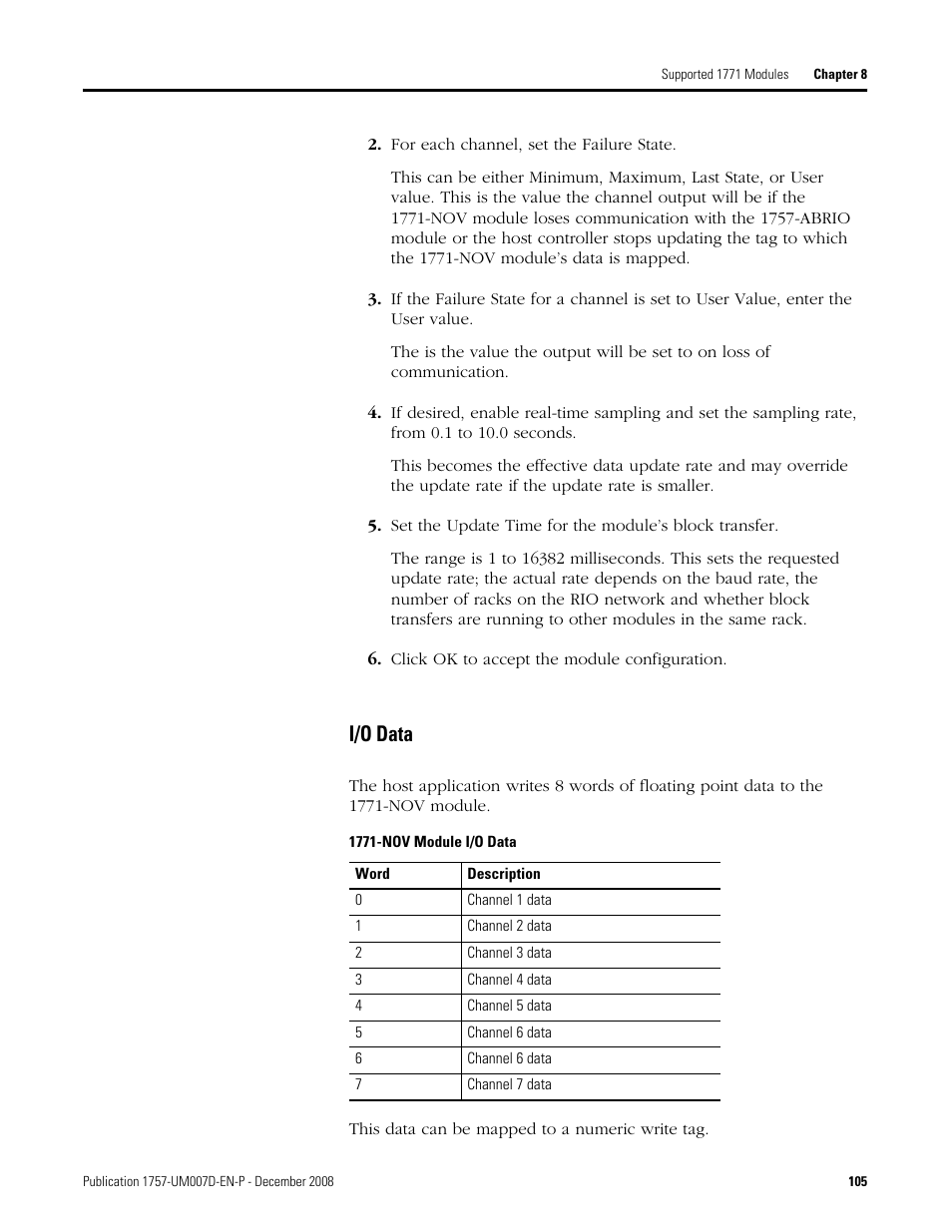 I/o data | Rockwell Automation 1757-ABRIO Process Remote I/O (RIO) Communication Interface Module User Manual | Page 107 / 160