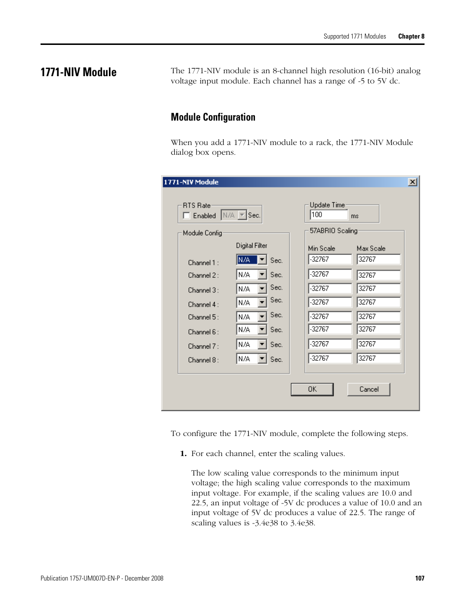 1771-niv module, Module configuration | Rockwell Automation 1757-ABRIO Process Remote I/O (RIO) Communication Interface Module User Manual | Page 109 / 160
