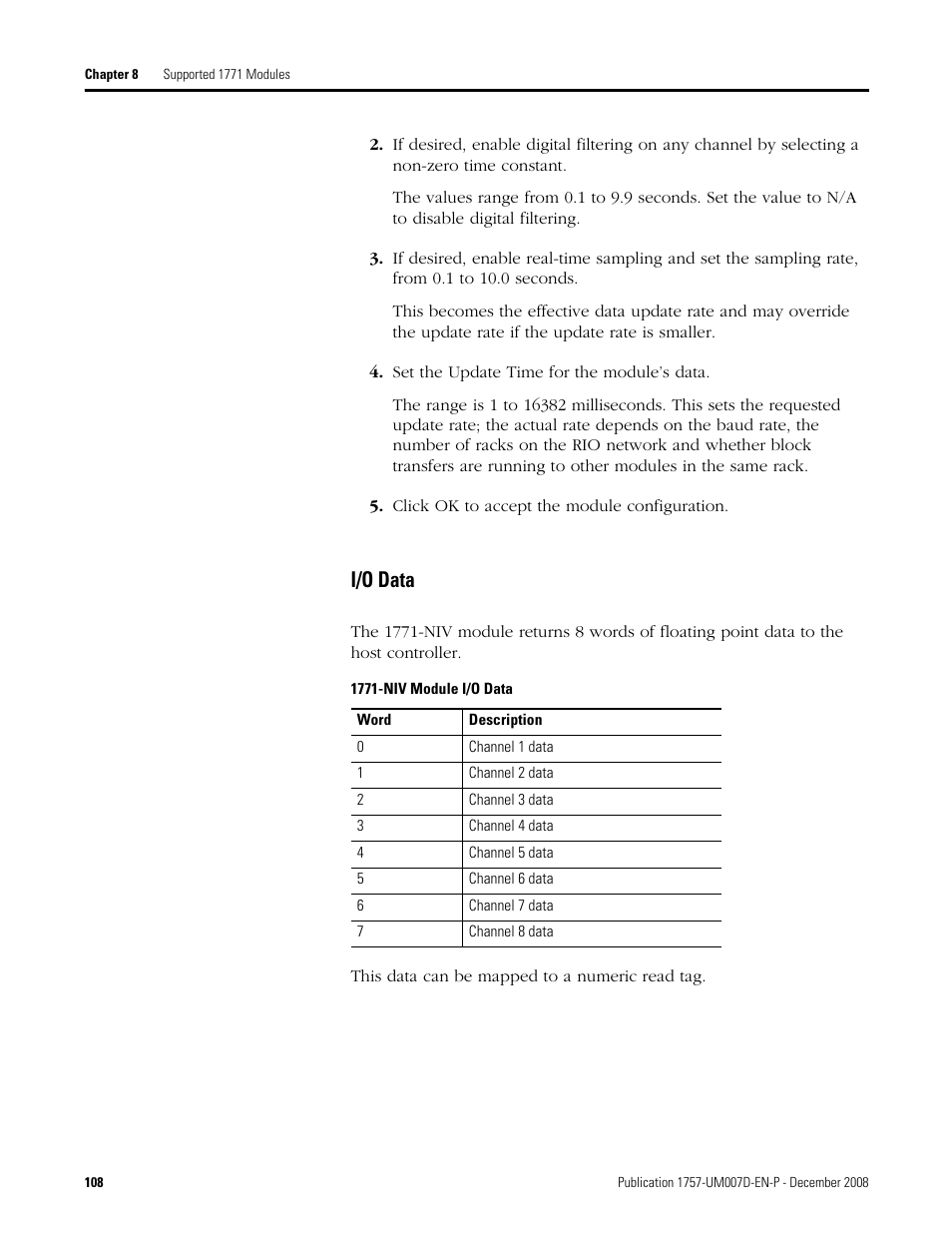 I/o data | Rockwell Automation 1757-ABRIO Process Remote I/O (RIO) Communication Interface Module User Manual | Page 110 / 160