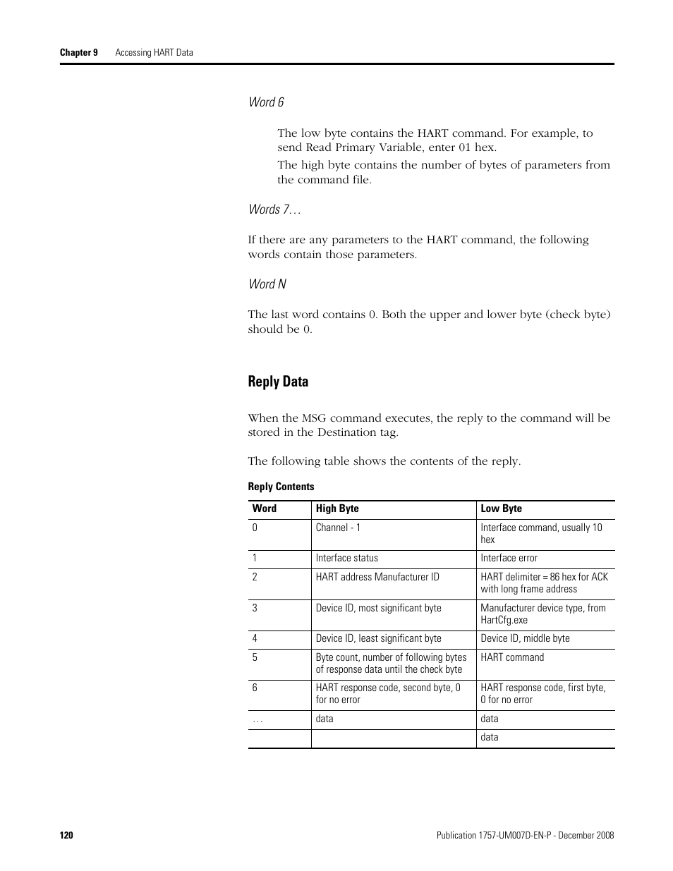 Reply data | Rockwell Automation 1757-ABRIO Process Remote I/O (RIO) Communication Interface Module User Manual | Page 122 / 160