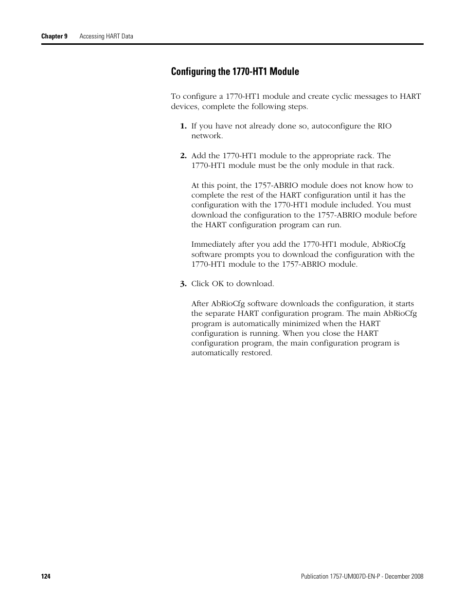 Configuring the 1770-ht1 module | Rockwell Automation 1757-ABRIO Process Remote I/O (RIO) Communication Interface Module User Manual | Page 126 / 160